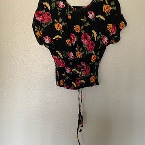 Red and Pink Fitted Tie Front Blouse